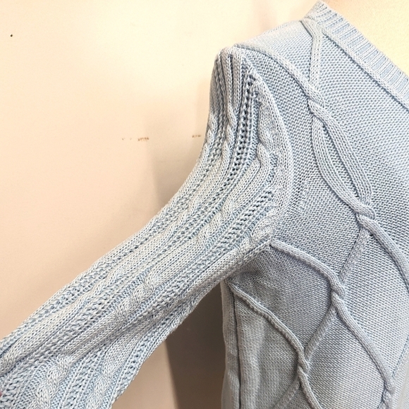LANE Bryant Baby Blue Unique V Neck Cable Cotton Sweater 14/16 - Picture 7 of 7